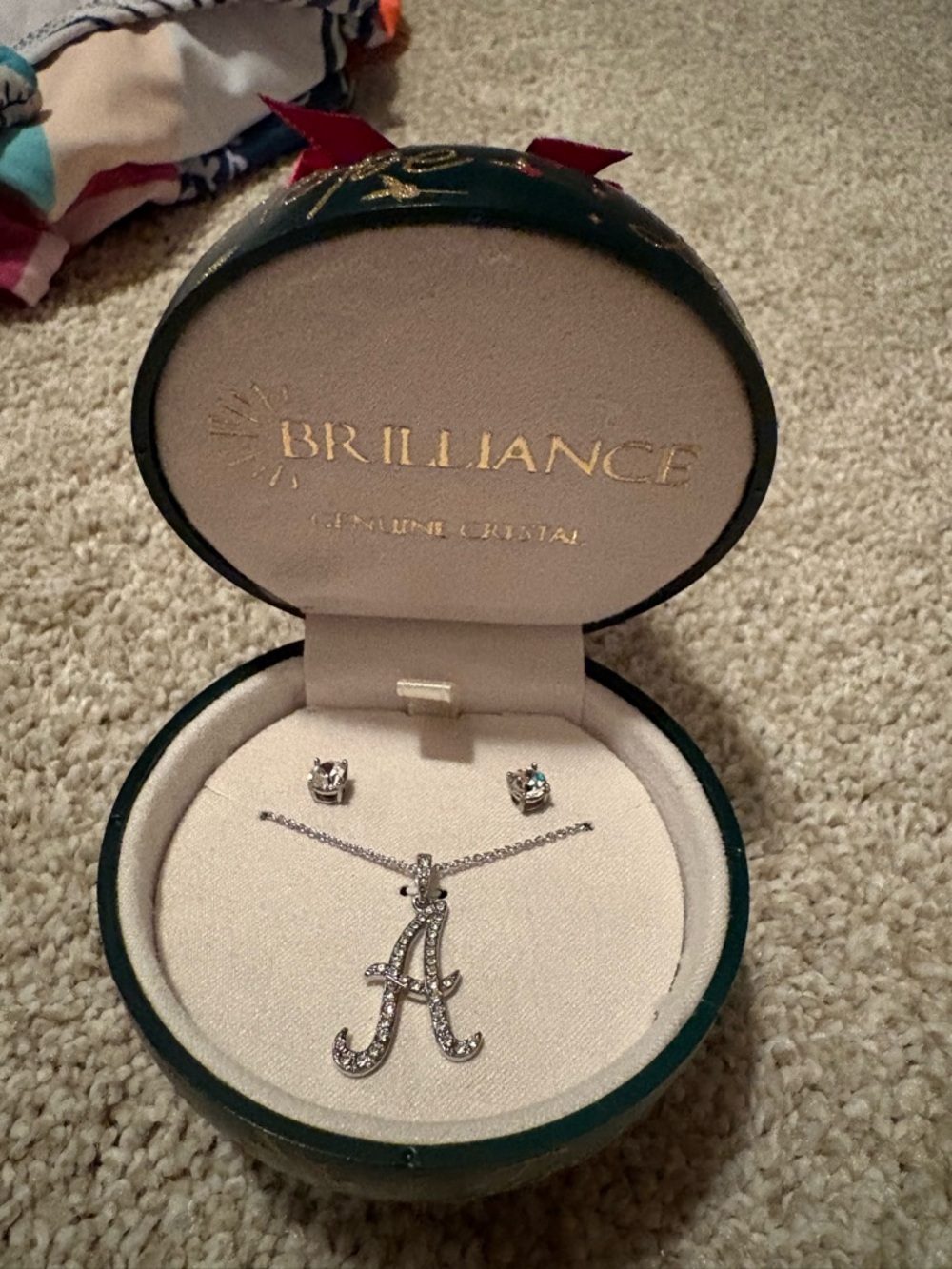 Haus of Brilliance Silver Crystal Initial 'A' Necklace with Stud Earrings